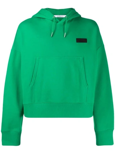 Givenchy Cropped Logo Drawstring Hoodie In Green