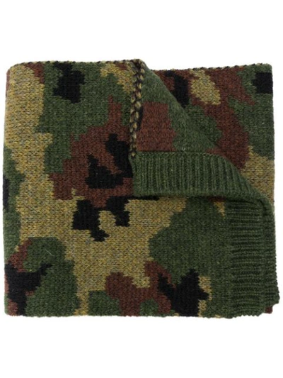 Miu Miu Camouflage-jacquard Wool Scarf In Green