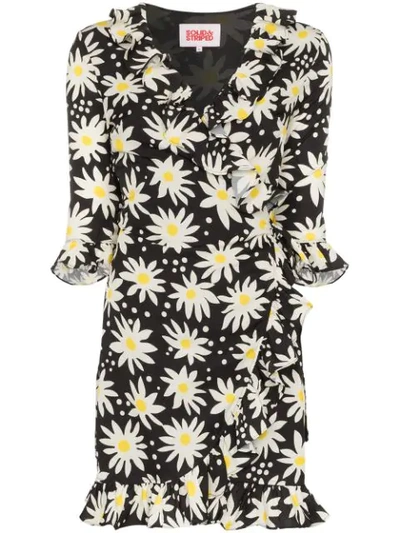 Solid & Striped Floral Print Ruffle Mini Dress In Black