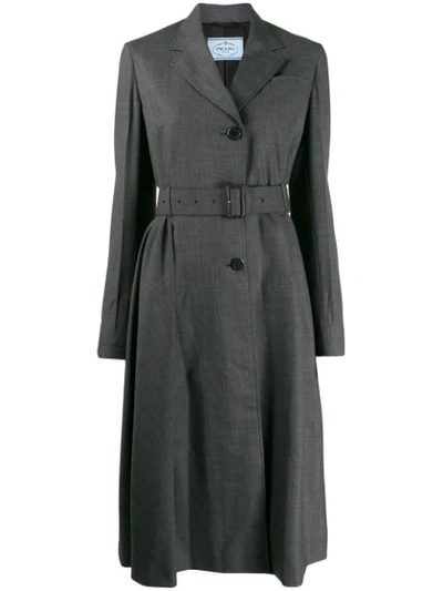 Prada Belted Coat In Grey