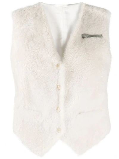 Brunello Cucinelli Textured Tailored Waistcoat In White