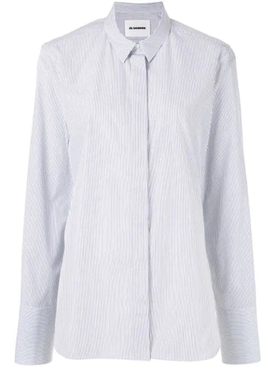 Jil Sander Striped Pointed Collar Shirt In Blue