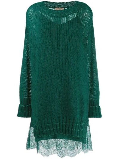 Twinset Lace Hem Knitted Dress In Green