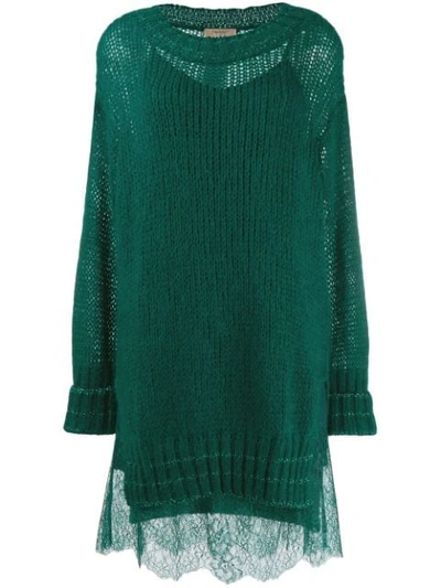 Twinset Lace Hem Knitted Dress In Green | ModeSens