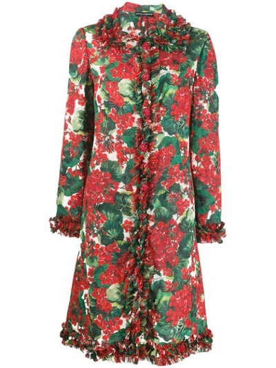 Dolce & Gabbana Floral Ruffle Coat In Hav03