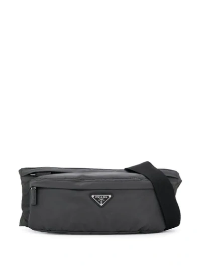 Prada Logo Plaque Belt Bag In Grey