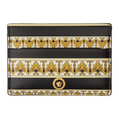 Versace Black And Gold Barocco Card Holder In Dnmoh Multi