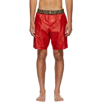 Versace Logo Elasticated Swim Shorts In A85n Red