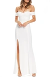 Dress The Population Logan Off The Shoulder Evening Dress In White