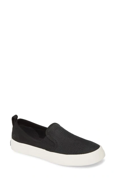 Sperry Crest Twin Gore Slip-on Sneaker In Black Woven Embossed Suede