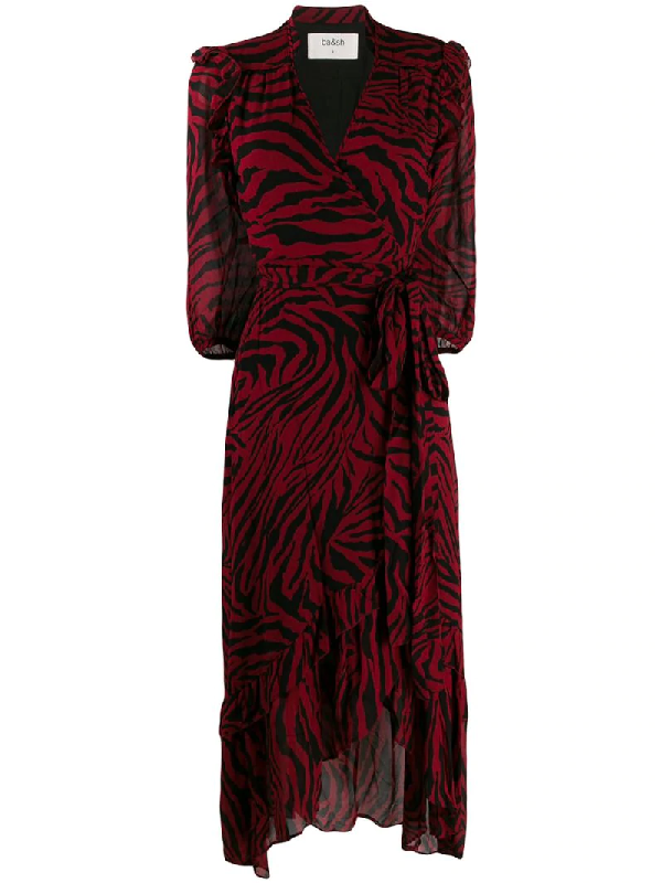 red zebra print wrap dress