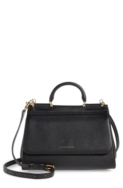 Dolce & Gabbana Large Miss Sicily Top Handle Leather Satchel In Nero