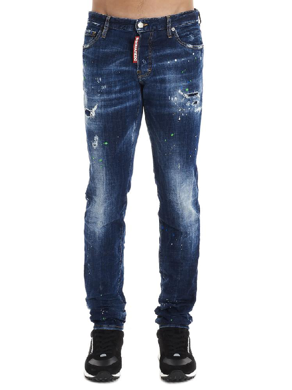 Dsquared2 Logo Tag Distressed Slim Jeans In Blue | ModeSens