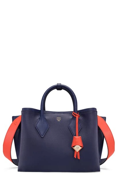 Mcm Medium Neo Milla Park Avenue Leather Tote In Navy Blue/gold