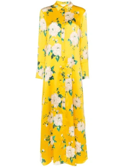 We Are Leone Floral Shirt-style Maxi Dress In Yellow