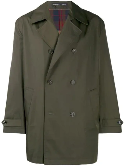 Y/project Double-breasted Trench Coat In Green