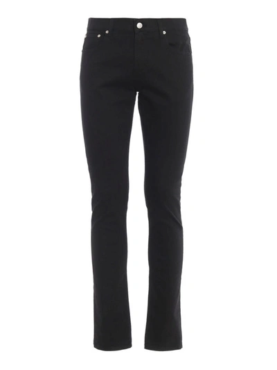 Alexander Mcqueen Total Black Jeans With Red Embroidery