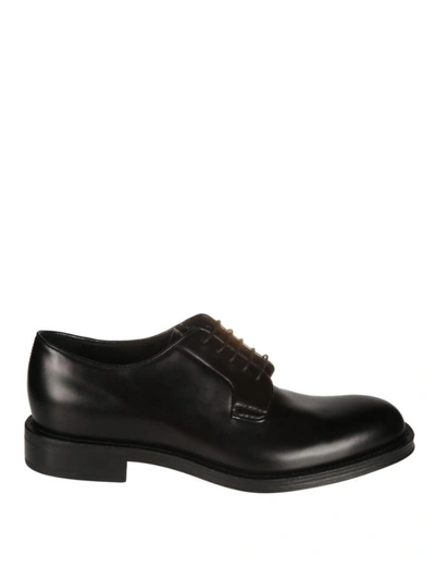 Prada Polished Leather Lace-up Derby Shoes In Black