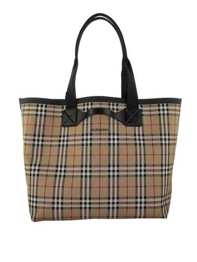 Burberry Austen Vintage Check Cotton Large Tote In Beige