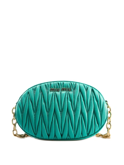 Miu Miu Matelasse Leather Small Cross Body Bag In Green