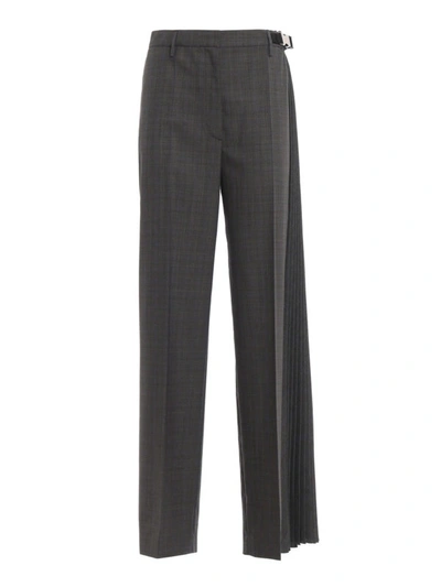Prada Pleated Panel Micro Prince Of Wales Trousers In Grey