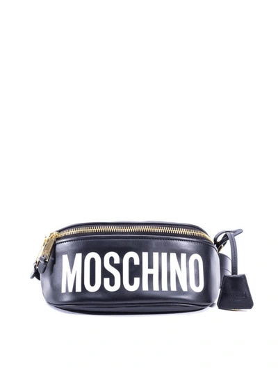 Moschino Logo Lettering Print Leather Belt Bag In Black