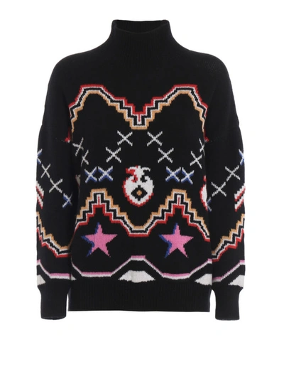 Ermanno Scervino Colourful Jacquard Cashmere Sweater In Black