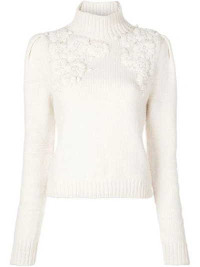 Ulla Johnson Calla Embroidered Merino Wool Turtleneck Top In White