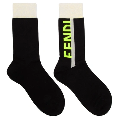 Fendi Logo-intarsia Stretch Cotton-blend Socks In Black