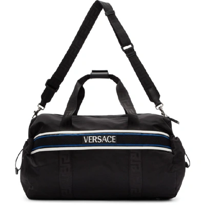 Versace Logo-detailed Webbing-trimmed Nylon Duffle Bag In D41p Black