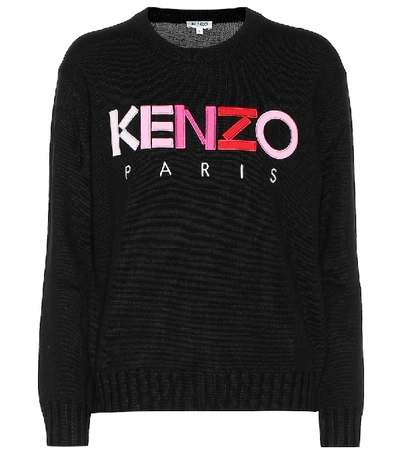 Kenzo Embroidered Wool Sweater In Black