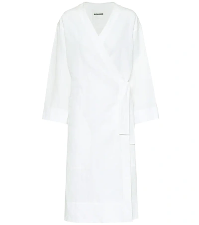 Jil Sander Cotton And Linen Wrap Dress In White