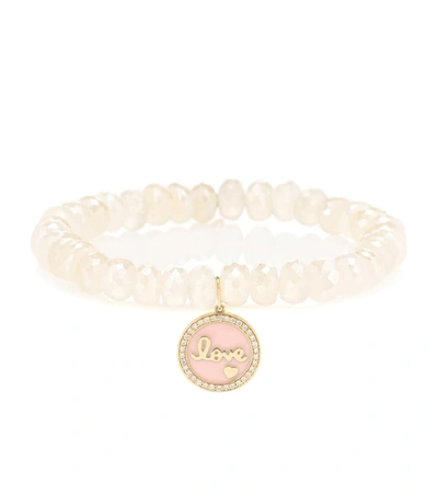 Sydney Evan Love Tableau Beaded Bracelet With 14kt Yellow Gold And Diamond Charm In White
