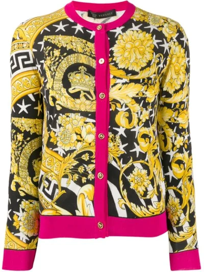 Versace Baroque Print Cardigan In A7900 Nero