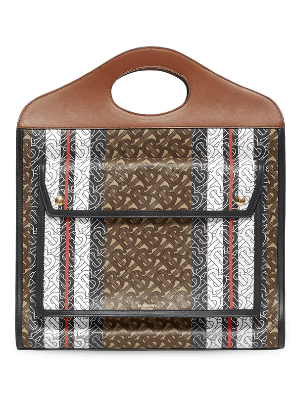 Burberry Medium Monogram Stripe E-canvas Pocket Bag In Brown | ModeSens