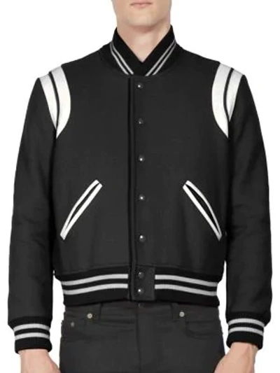 Saint Laurent Teddy Wool Blend Jacket In Black White