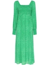 Rixo London Marianne Shirred Floral-print Crepe De Chine Midi Dress In Green