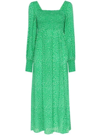 Rixo London Marianne Shirred Floral-print Crepe De Chine Midi Dress In Green