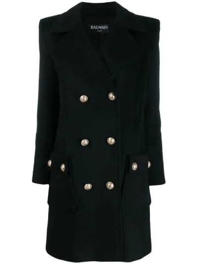 Balmain Button-embellished Double-breasted Wool And Cashmere-blend Coat In Black
