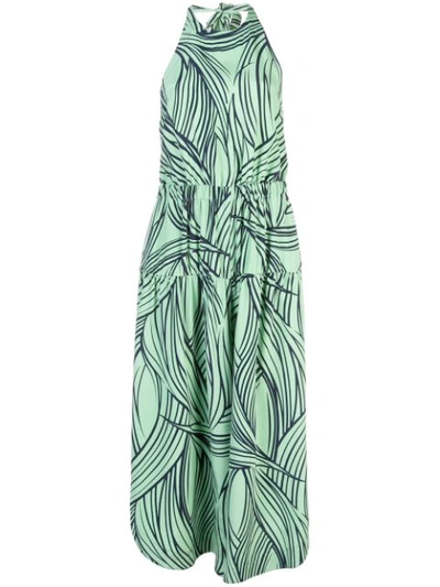 Tibi Zebra Print Halter Silk Dress In Green