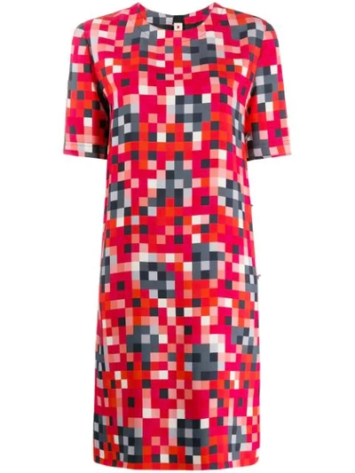 Marni Pixel-pattern Short-sleeve Tunic Dress In Red
