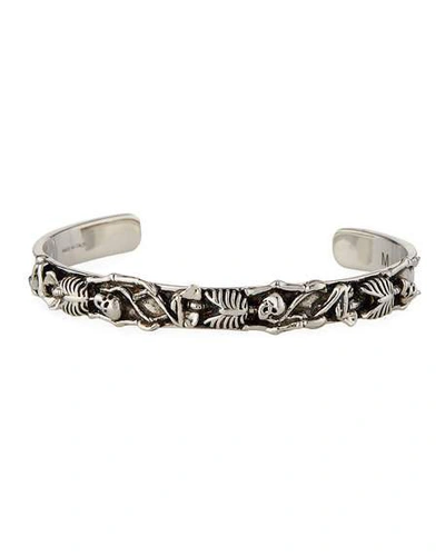 Alexander Mcqueen Men's Dancing Skeletons Cuff Bracelet In Silver