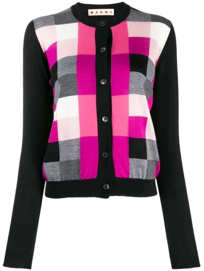 Marni Pixel Jacquard Wool Button-front Cardigan In Black