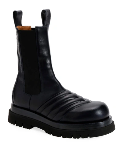 Bottega Veneta Flat Chelsea Combat Boots In Black