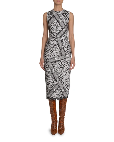 Andrew Gn Abstract Zebra-print Sheath Dress In White/black