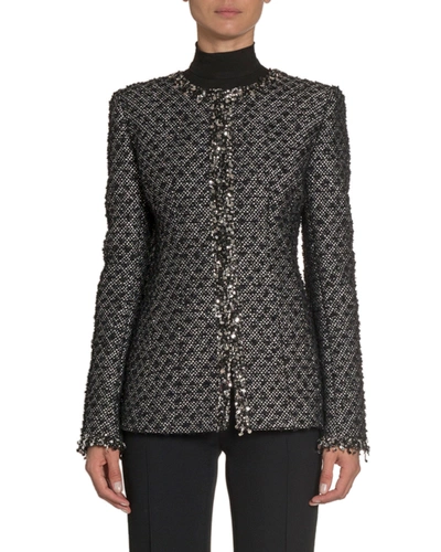 Andrew Gn Embroidered Tweed Slim-fit Jacket In Black/gray