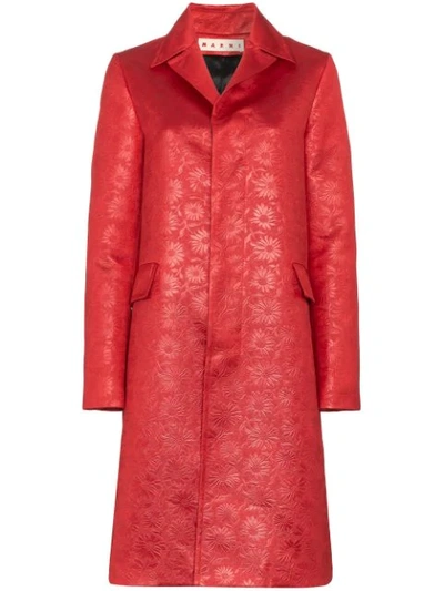 Marni Floral Embossed Coat In Red