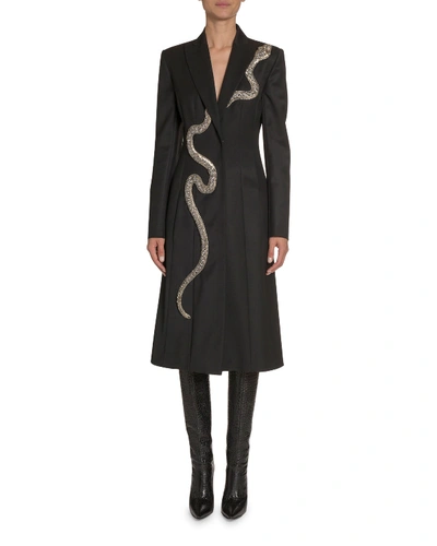 Andrew Gn Snake-embroidered Wool Coat In Black/silver