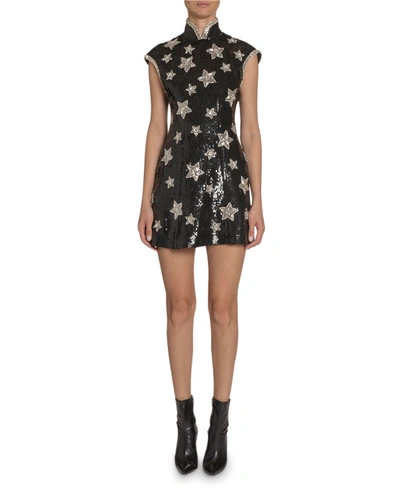 Andrew Gn Star-embroidered Cap-sleeve Dress In Black/white