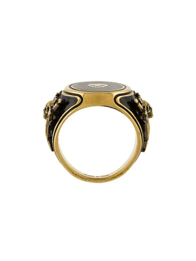 Alexander Mcqueen Gold Enamel Signet Ring In Gold & Black